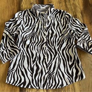 Chicos Brown Zebra Print Button Down 3/4 Sleeves No Iron Top Women's 1 shirt